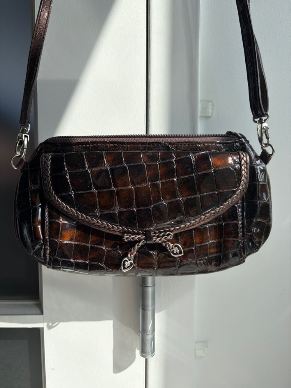 Brighton Women's Dark Brown Croc-Embossed Shoulder Bag